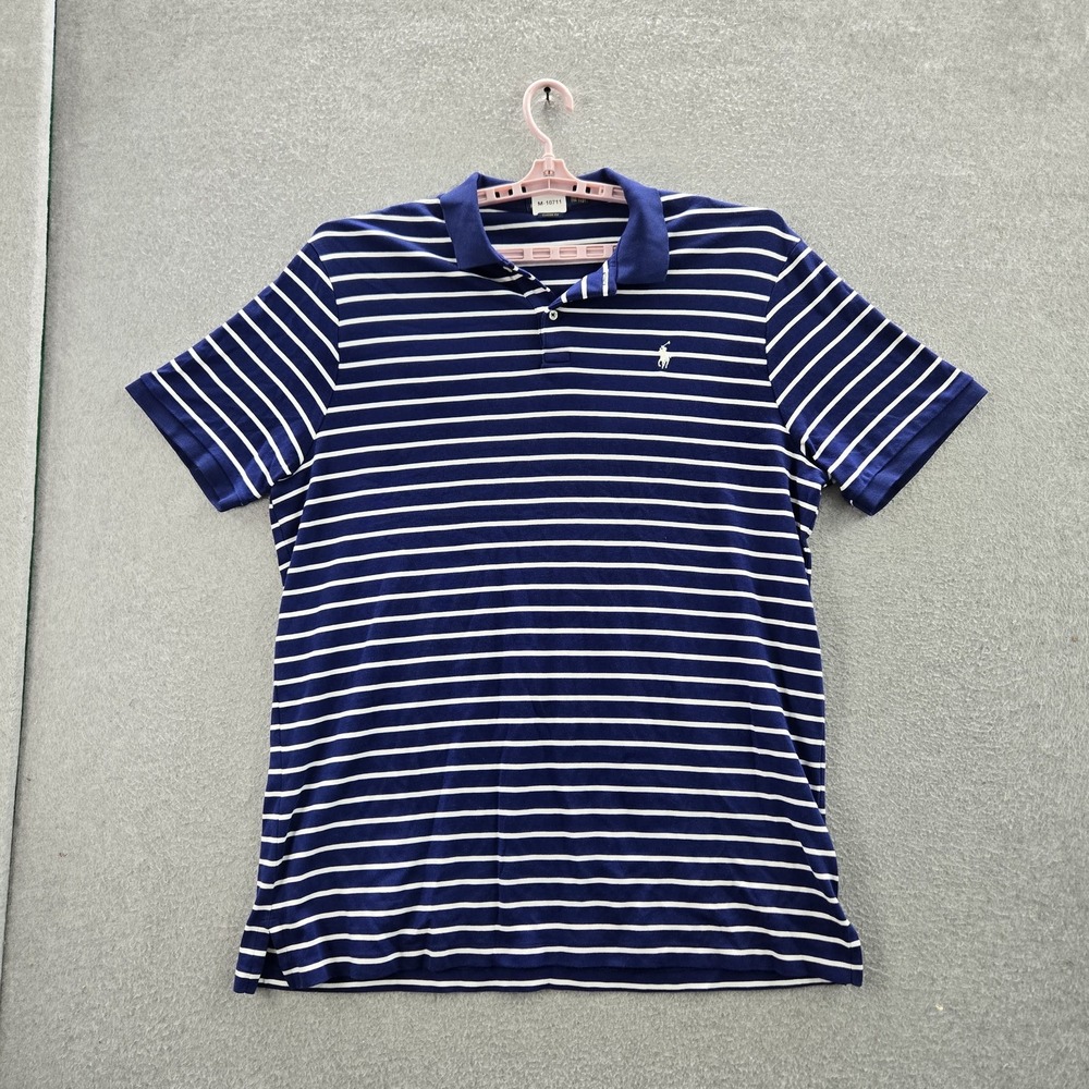 Polo Ralph Lauren Men XXL Navy Blue Player Logo Embroidery Striped Classic Pony‎
